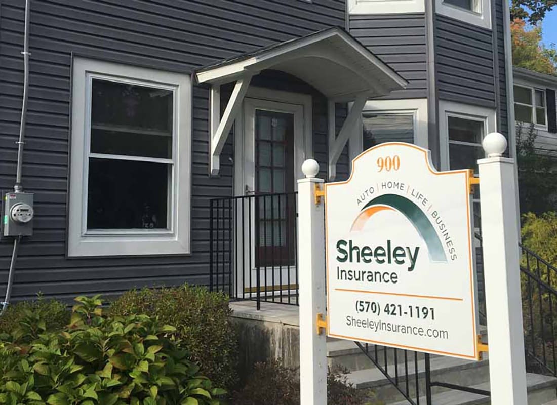 Strousburg-PA-Close-Frontal-View-of-the-Sheeley-Insurance-Building-in-Stroudsburg-PA-on-a-Sunny-Afternoon